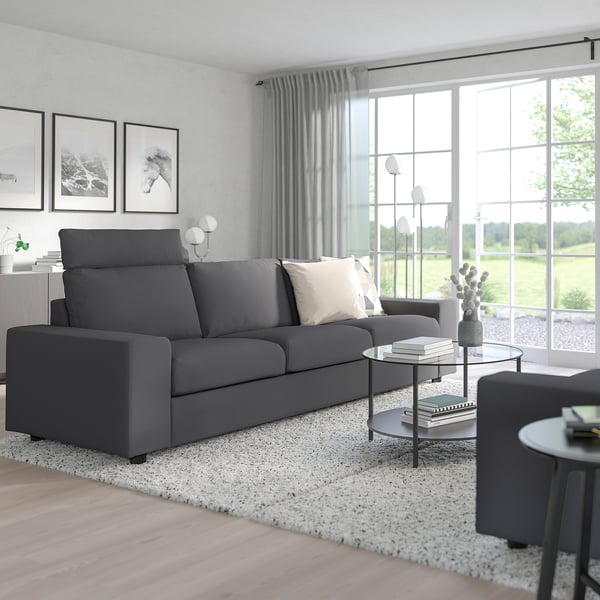 VIMLE 3-seat sofa, with headrest with wide armrests/Hallarp grey, 255 cm