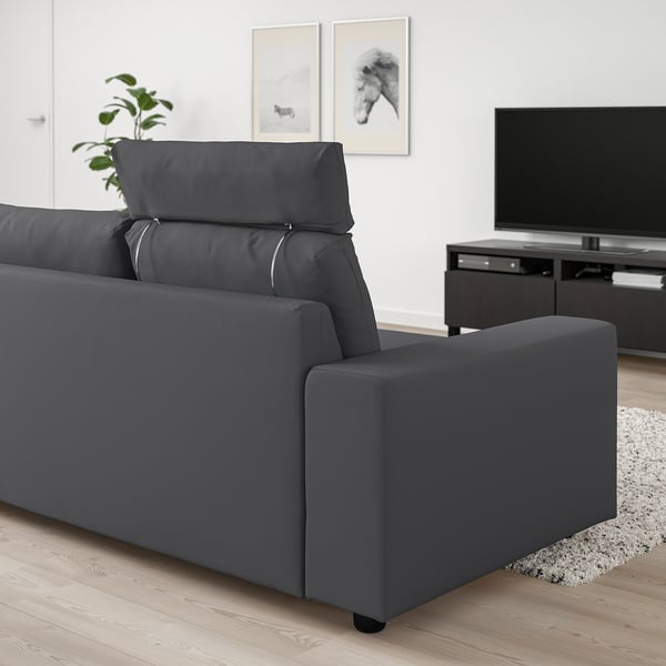 VIMLE 3-seat sofa, with headrest with wide armrests/Hallarp grey, 255 cm