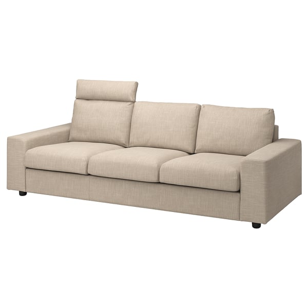 VIMLE 3-seat sofa, with headrest with wide armrests/Hillared beige, 211x54x98 cm