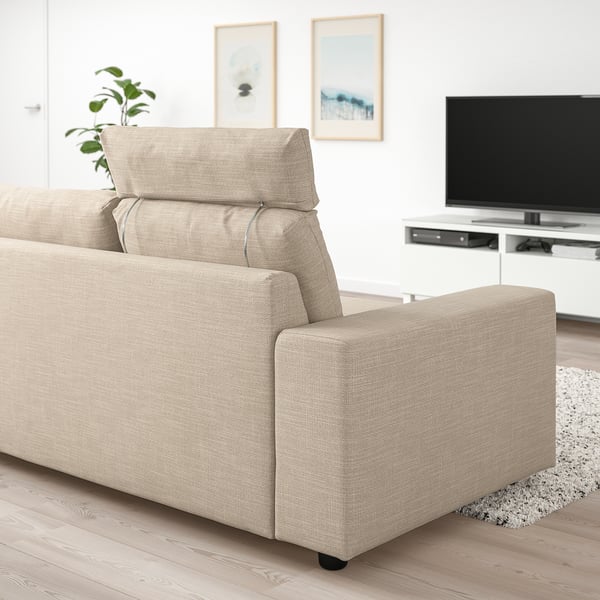 VIMLE 3-seat sofa, with headrest with wide armrests/Hillared beige, 211x54x98 cm
