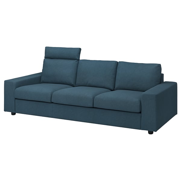 VIMLE 3-seat sofa, with headrest with wide armrests/Hillared dark blue, 211x54x98 cm