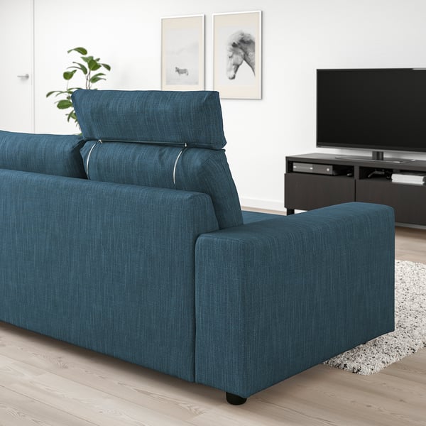 VIMLE 3-seat sofa, with headrest with wide armrests/Hillared dark blue, 211x54x98 cm