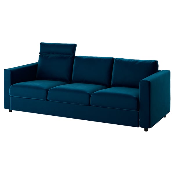 VIMLE 3-seat sofa, with headrest/Djuparp dark green-blue, 241 cm