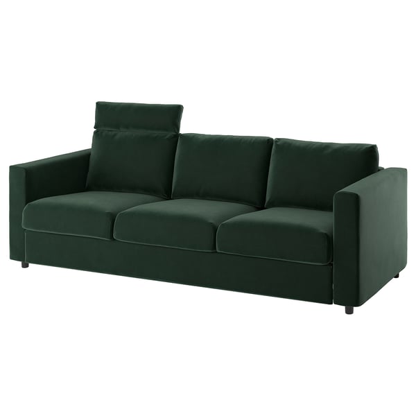 VIMLE 3-seat sofa, with headrest/Djuparp dark green, 241 cm