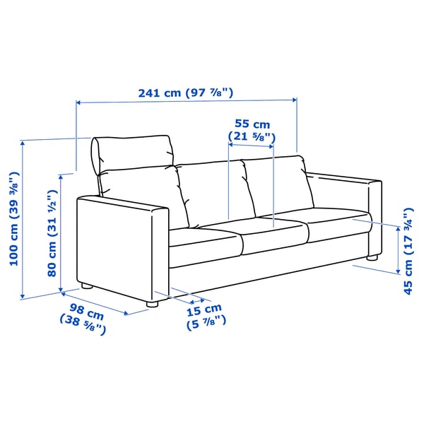 VIMLE 3-seat sofa, with headrest/Grann/Bomstad black, 211x65x98 cm