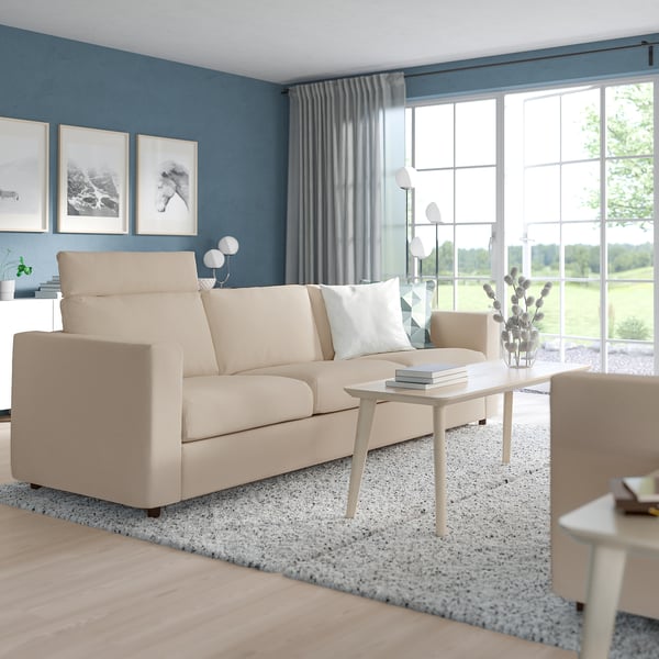 VIMLE 3-seat sofa, with headrest/Hallarp beige, 241 cm
