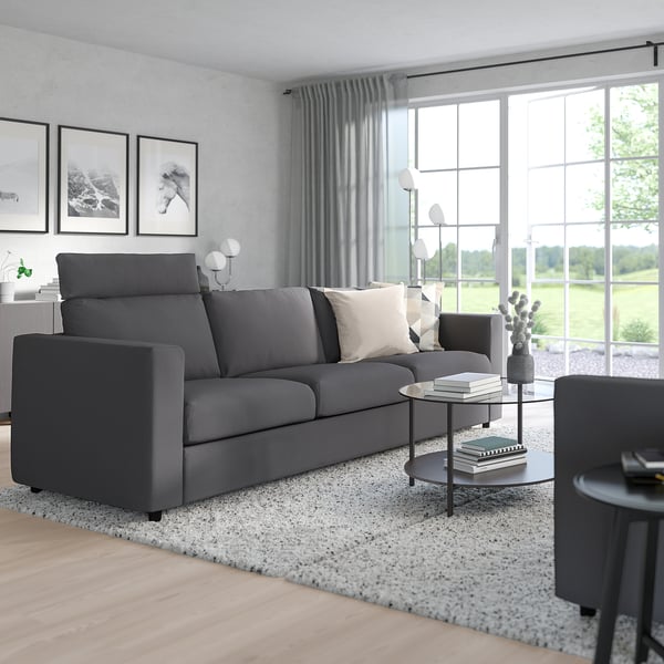 VIMLE 3-seat sofa, with headrest/Hallarp grey, 241 cm
