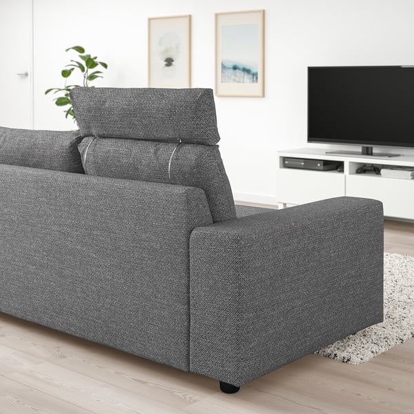 VIMLE 3-seat sofa, with headrest/Lejde grey/black, 241 cm