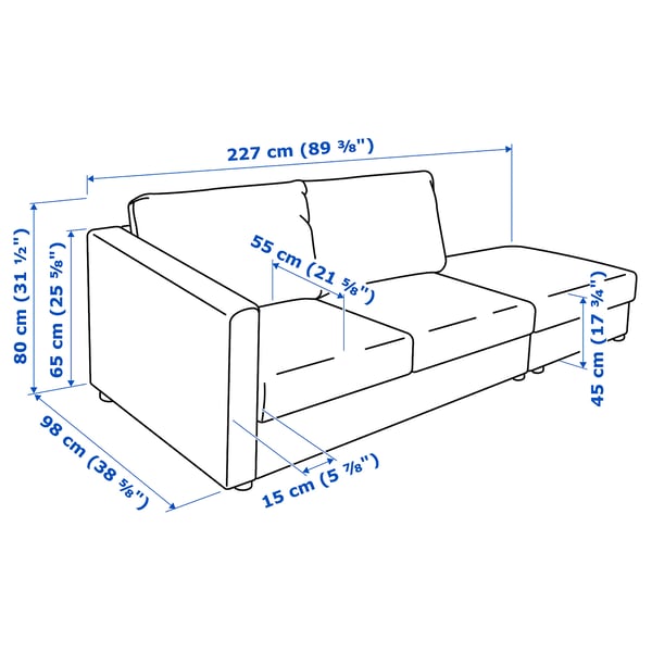 VIMLE 3-seat sofa, with open end/Grann/Bomstad black, 227 cm