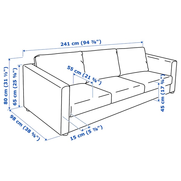 VIMLE 3-seat sofa, Grann/Bomstad black, 211x65x98 cm