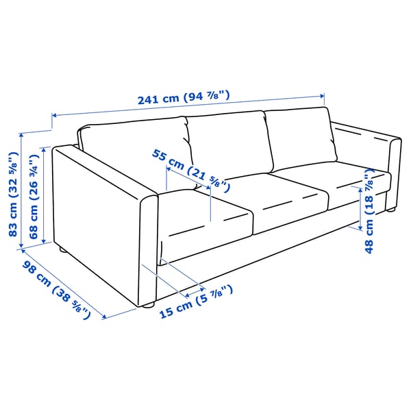 VIMLE 3-seat sofa, Gunnared medium grey, 241 cm