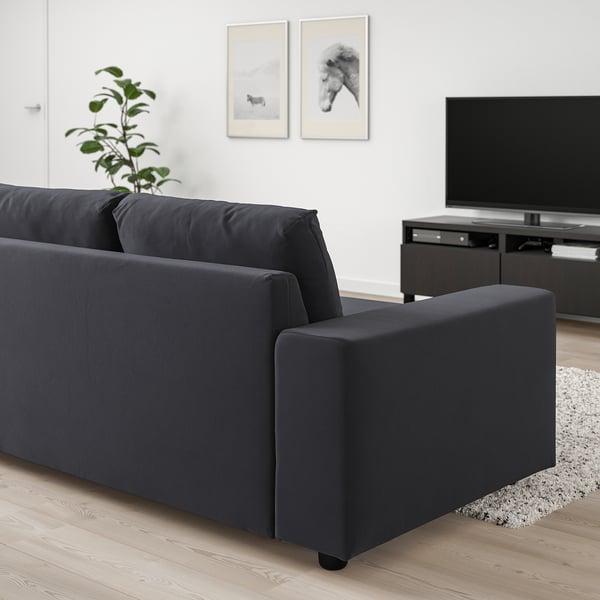 VIMLE - 4-seater sofa with chaise-longue, with wide armrests/Djuparp dark grey ,