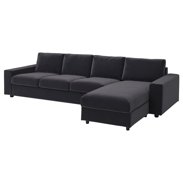 VIMLE 4-seat sofa with chaise longue, with wide armrests/Djuparp dark grey, 336 cm