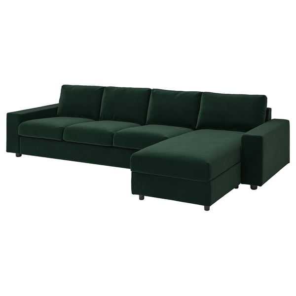 VIMLE 4-seat sofa with chaise longue, with wide armrests/Djuparp dark green, 336 cm