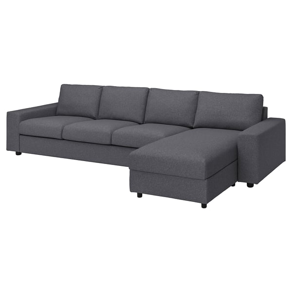 VIMLE 4-seat sofa with chaise longue, with wide armrests/Gunnared medium grey, 336 cm