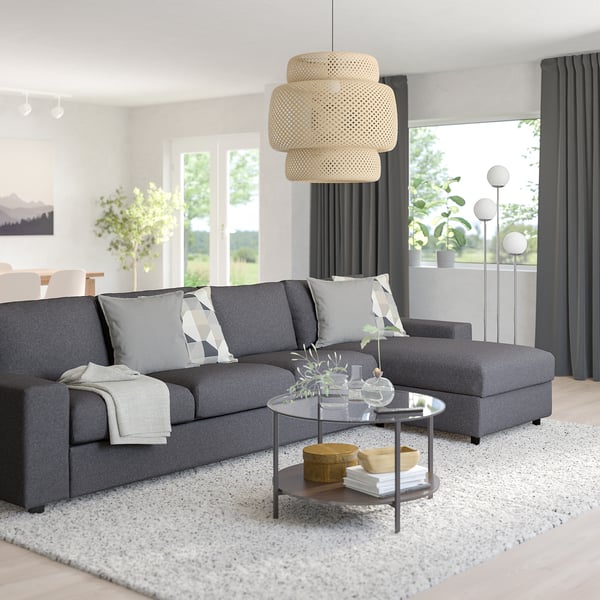 VIMLE 4-seat sofa with chaise longue, with wide armrests/Gunnared medium grey, 336 cm