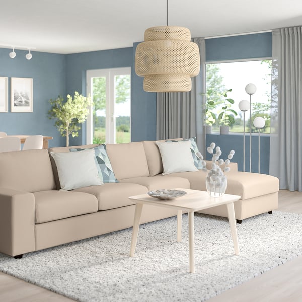 VIMLE 4-seat sofa with chaise longue, with wide armrests/Hallarp beige, 336 cm
