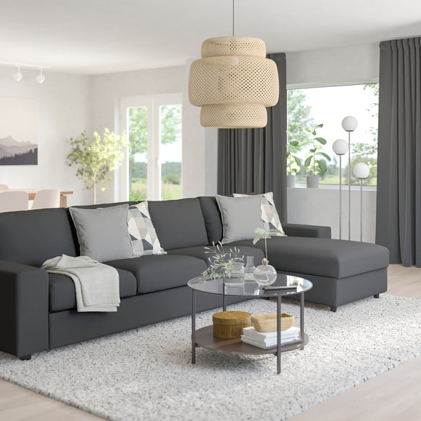 VIMLE 4-seat sofa with chaise longue, with wide armrests/Hallarp grey, 336 cm