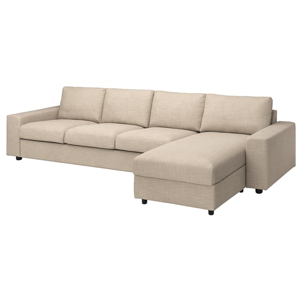 VIMLE 4-seat sofa with chaise longue, with wide armrests/Hillared beige, 336 cm