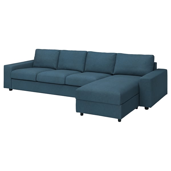 VIMLE 4-seat sofa with chaise longue, with wide armrests/Hillared dark blue, 336 cm