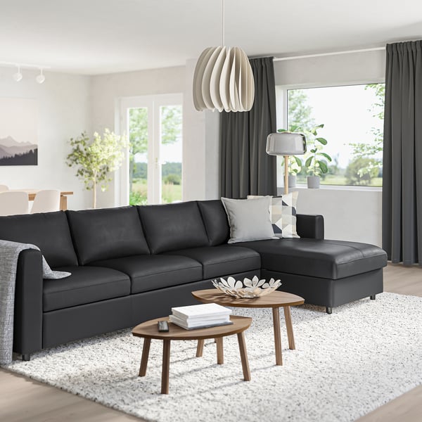 VIMLE 4-seat sofa, with chaise longue/Grann/Bomstad black, 322 cm