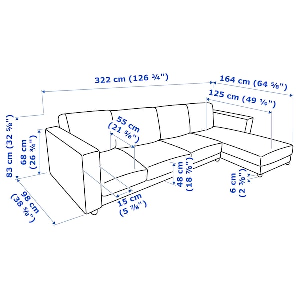 VIMLE 4-seater sofa with chaise-longue - Smoke grey Gunnared ,