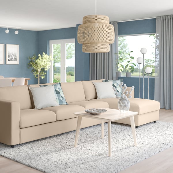 VIMLE 4-seat sofa with chaise longue, Hallarp beige, 322 cm