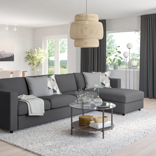 VIMLE 4-seat sofa with chaise longue, Hallarp grey, 322 cm