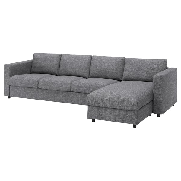 VIMLE - 4-seater sofa with chaise-longue/Lejde grey/black ,