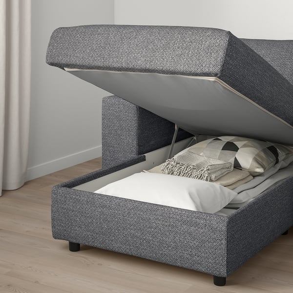 VIMLE - 4-seater sofa with chaise-longue/Lejde grey/black ,