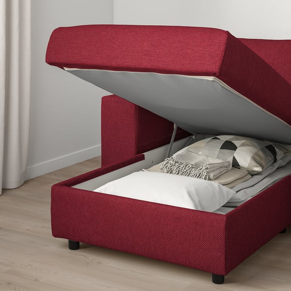 VIMLE - 4-seater sofa with chaise-longue/Lejde red/brown ,