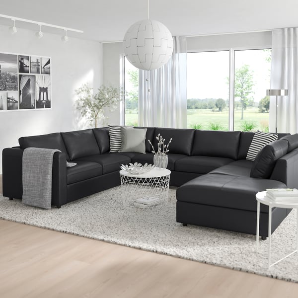 VIMLE u-shaped sofa, 6 seat, with open end/Grann/Bomstad black, 327 cm