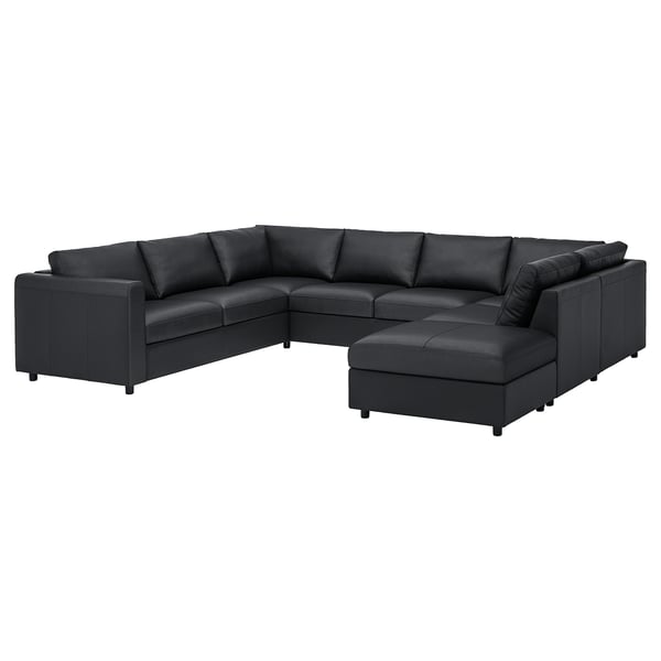 VIMLE u-shaped sofa, 6 seat, with open end/Grann/Bomstad black, 327 cm