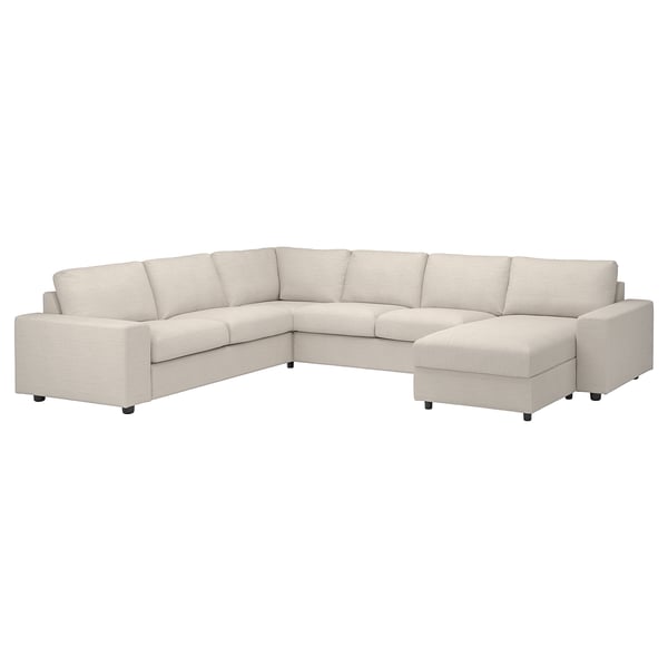 VIMLE corner sofa, 5-seat w chaise longue, with wide armrests/Gunnared beige, 22x54x98 cm