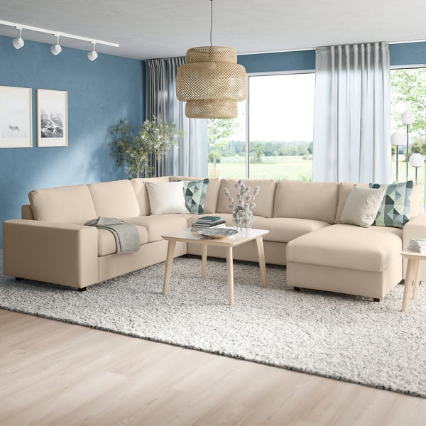 VIMLE corner sofa, 5-seat w chaise longue, with wide armrests/Hallarp beige, 22x54x98 cm