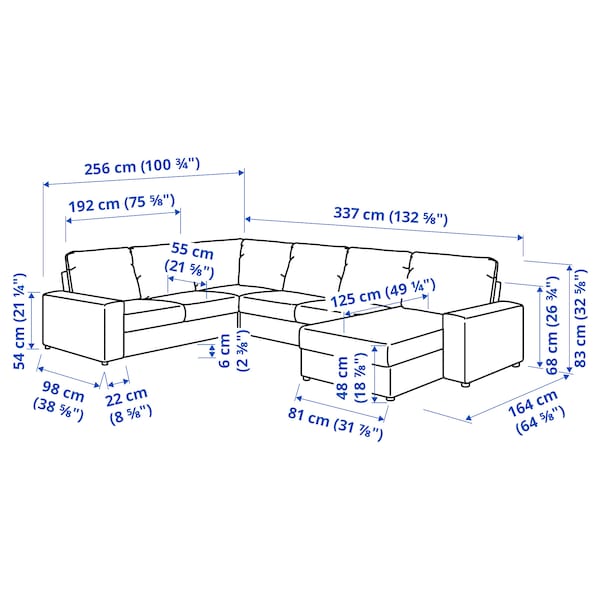 Ikea VIMLE - 5 seater angol sofa/chaise-longue, with wide armrests/Hillared beige ,