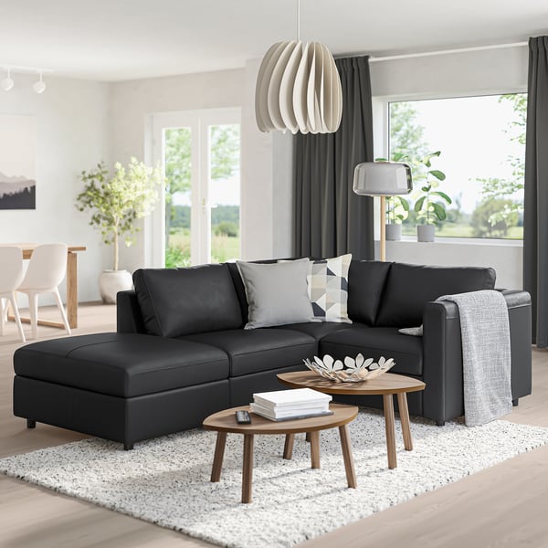 VIMLE corner sofa, 3-seat, with open end/Grann/Bomstad black, 15x65x98 cm