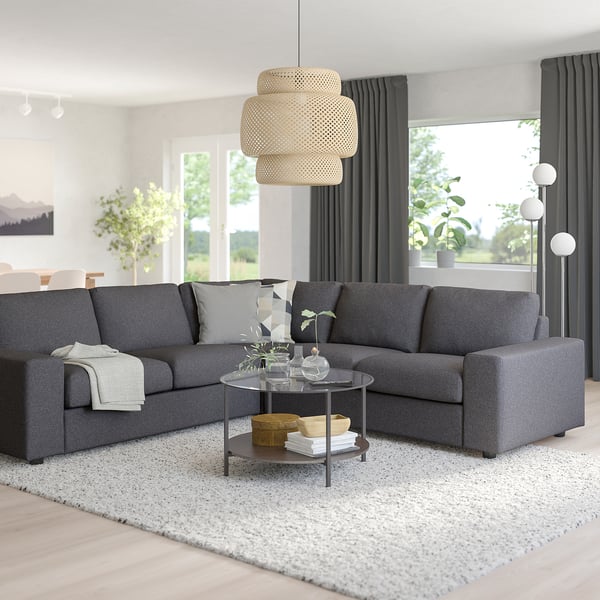 VIMLE corner sofa, 4-seat, with wide armrests/Gunnared medium grey