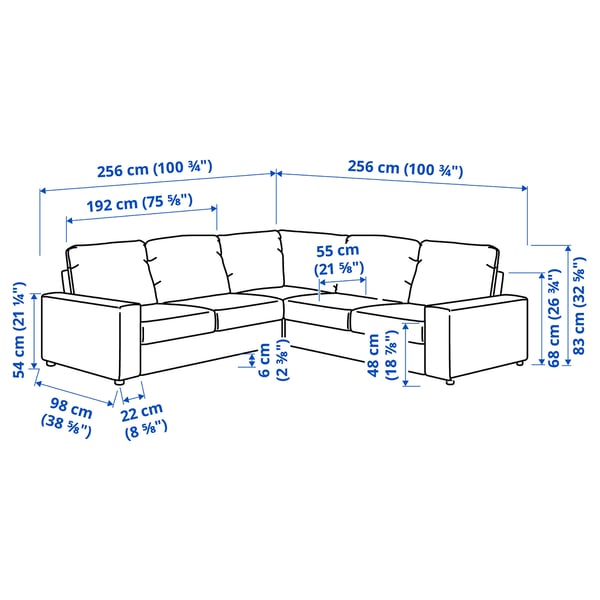 VIMLE corner sofa, 4-seat, with wide armrests/Hallarp beige, 22x54x98 cm