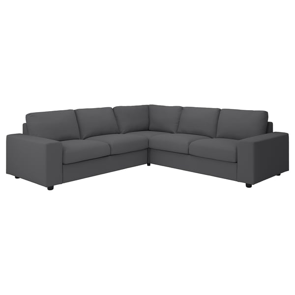 VIMLE corner sofa, 4-seat, with wide armrests/Hallarp grey