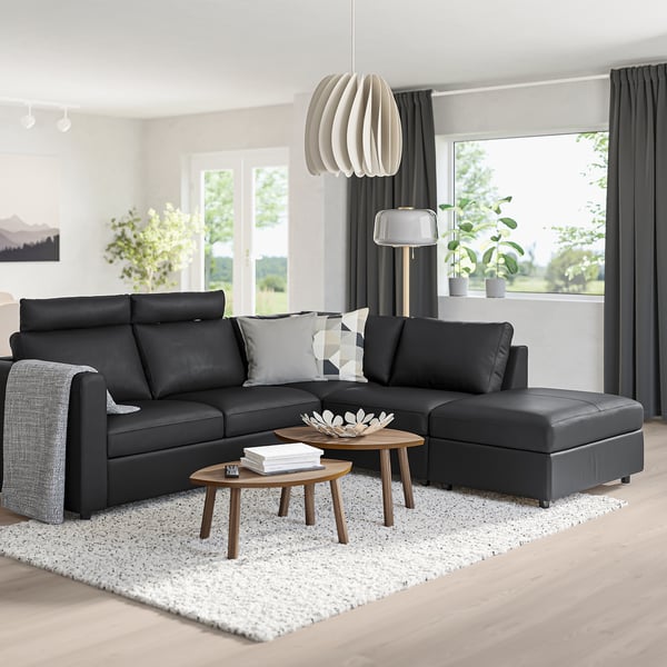 VIMLE corner sofa, 4-seat, with open end with headrests/Grann/Bomstad black, 15x65x98 cm