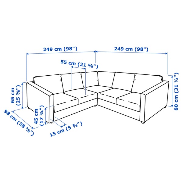 VIMLE corner sofa, 4-seat, Grann/Bomstad black, 15x65x98 cm