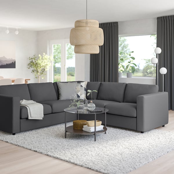 VIMLE corner sofa, 4-seat, Hallarp grey