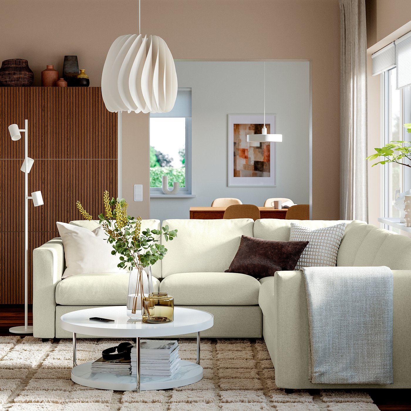 VIMLE corner sofa, 4-seat, Johanneshov brown-beige