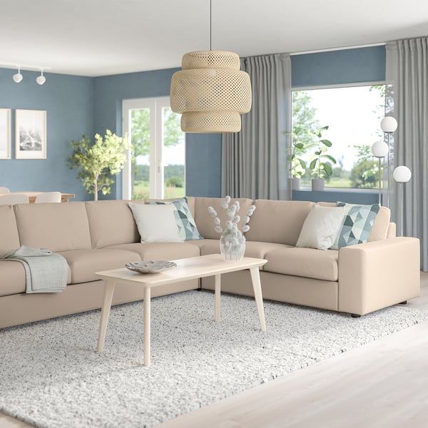 VIMLE corner sofa, 5-seat, with wide armrests/Hallarp beige, 22x54x98 cm
