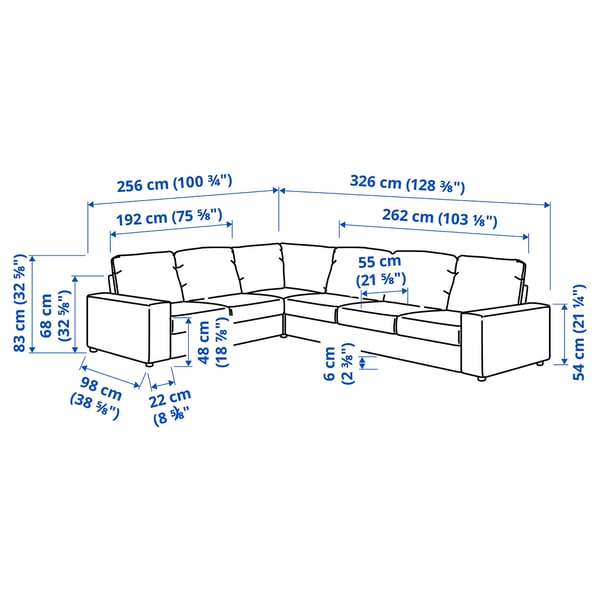 VIMLE corner sofa, 5-seat, with wide armrests/Hallarp grey