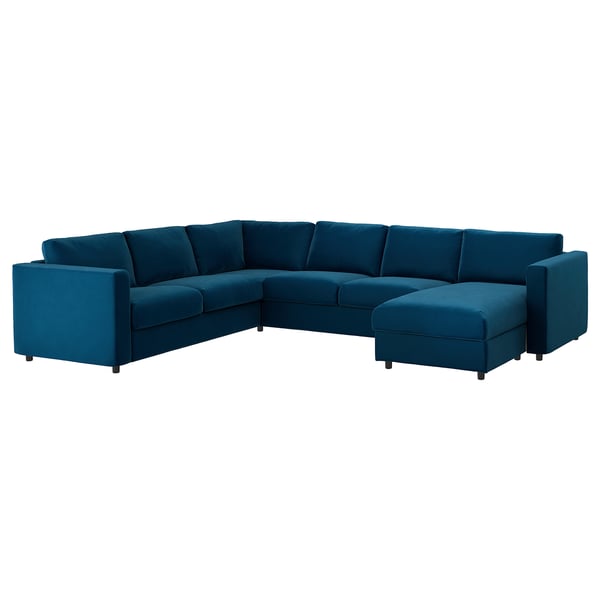 VIMLE corner sofa, 5-seat, with chaise longue/Djuparp dark green-blue, 15x68x98 cm