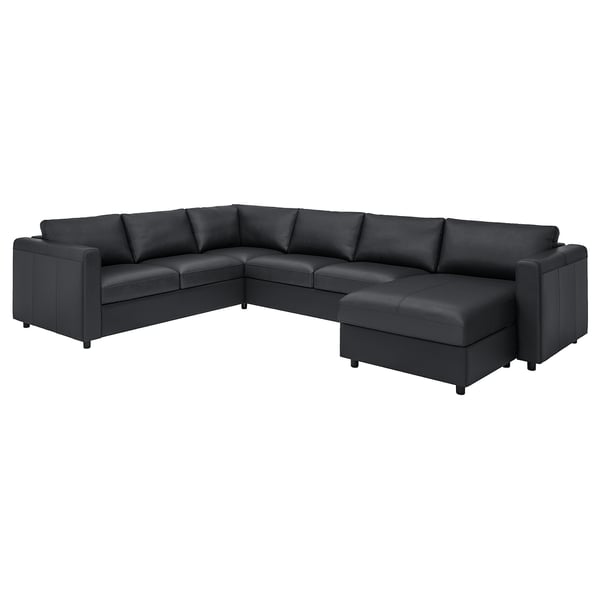 VIMLE corner sofa, 5-seat, with chaise longue/Grann/Bomstad black, 15x65x98 cm