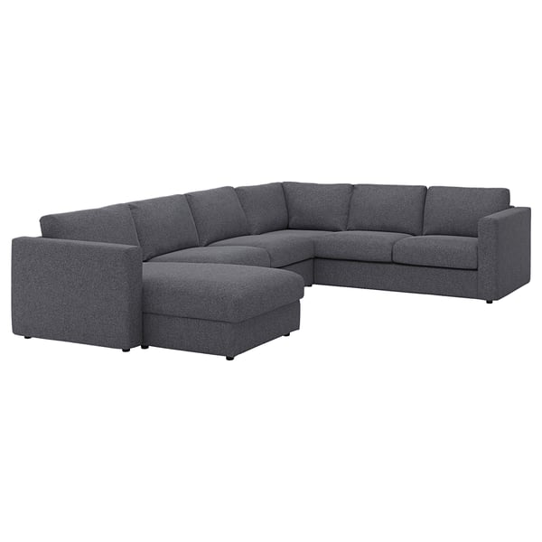 VIMLE corner sofa, 5-seat, with chaise longue/Gunnared medium grey