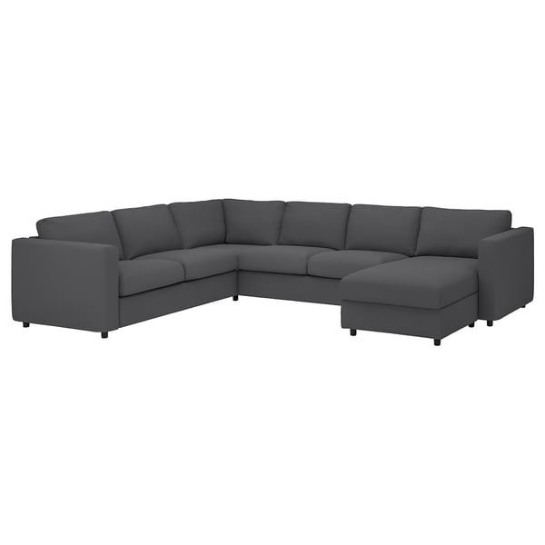 VIMLE corner sofa, 5-seat, with chaise longue/Hallarp grey, 15x68x98 cm